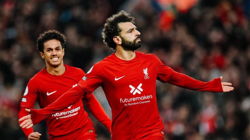 Selebrasi gol Mohammed Salah kontra Manchester City. (Liverpool FC)